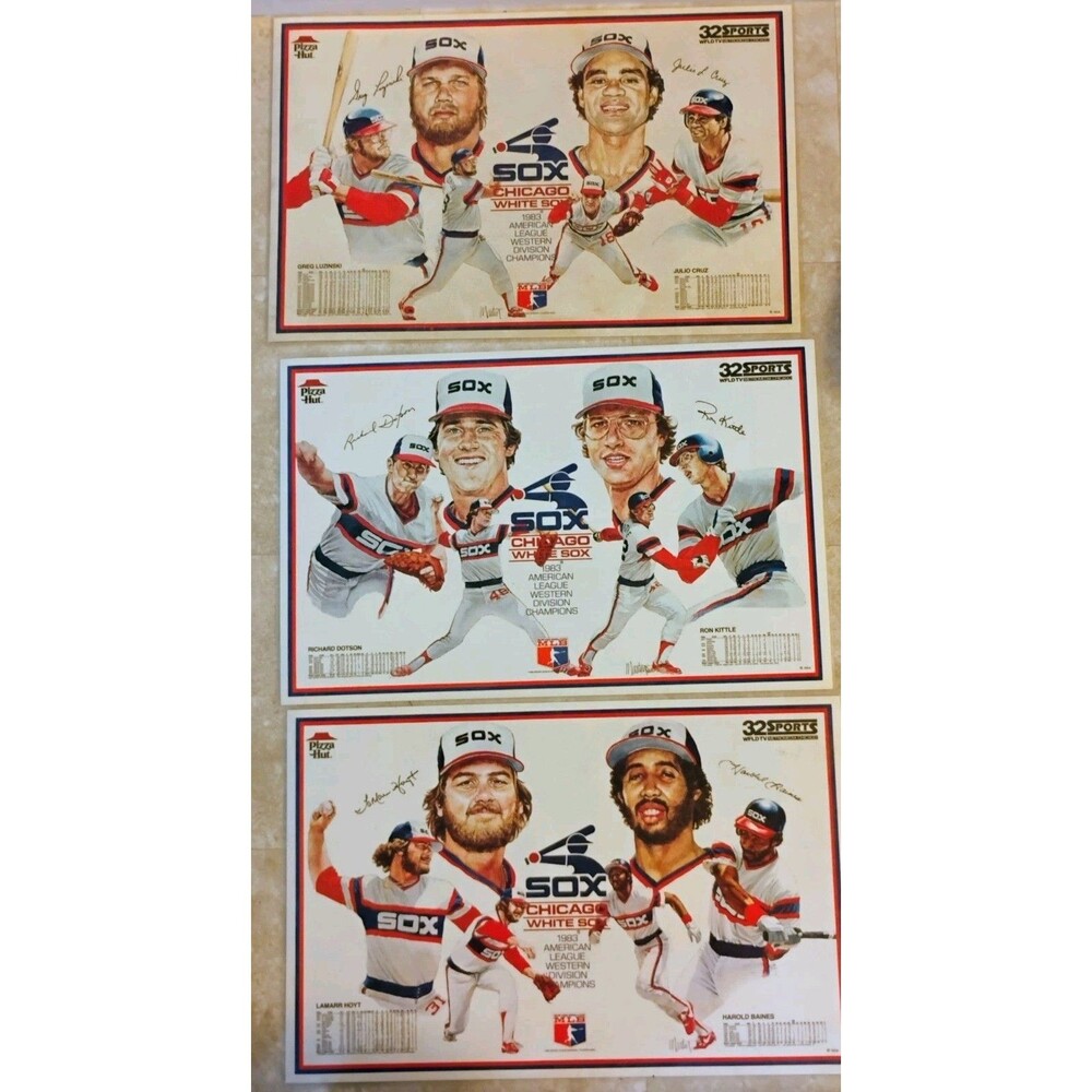 Vintage 1983 Signed (facsimile) Chicago White Sox Pizza Hut placemats Lot Of 3